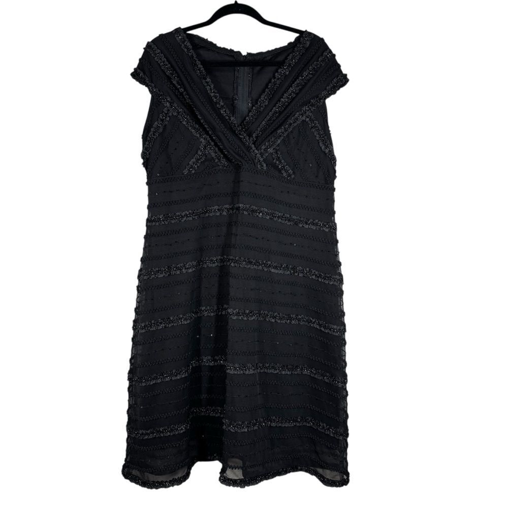 Vintage Tadashi Too Beaded Ruffled Cocktail Dress Black USA Made Plus Size 18